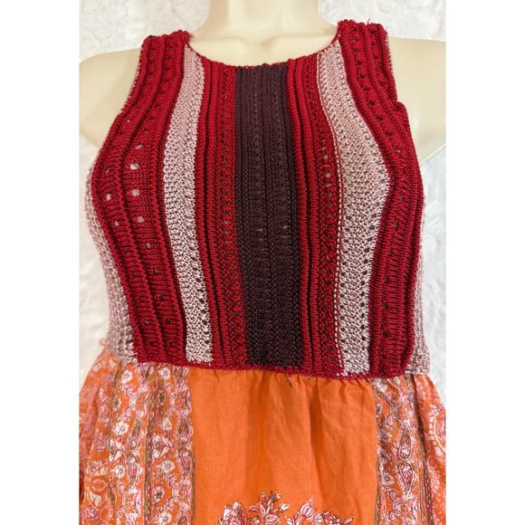 Free People Katie Crochet Mini Dress Red Pink Knit Orange Bandana Skirt Boho XS - Picture 15 of 16